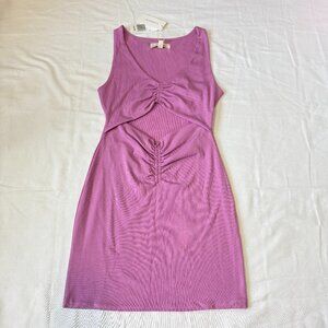 NWT L*Space Elie Ribbed Ruched Cutout Mini Dress M - Lyocell Rosebud Purple
